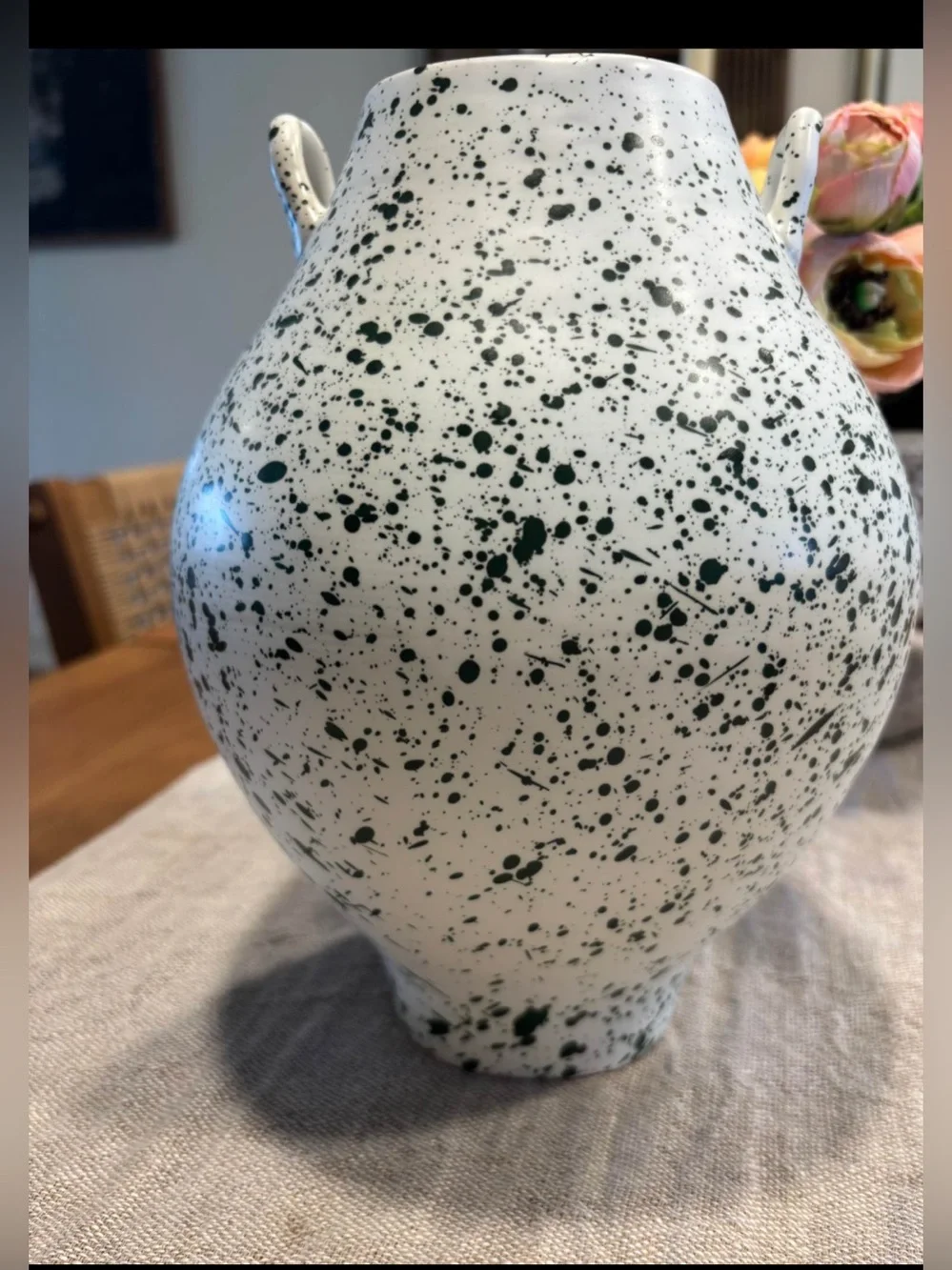 Anthropologie Amber Lewis Green Splatter Double Handle Vase NEW